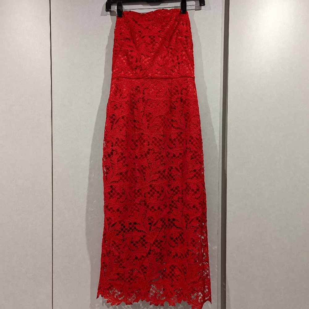 Topshop strapless red lace US 4